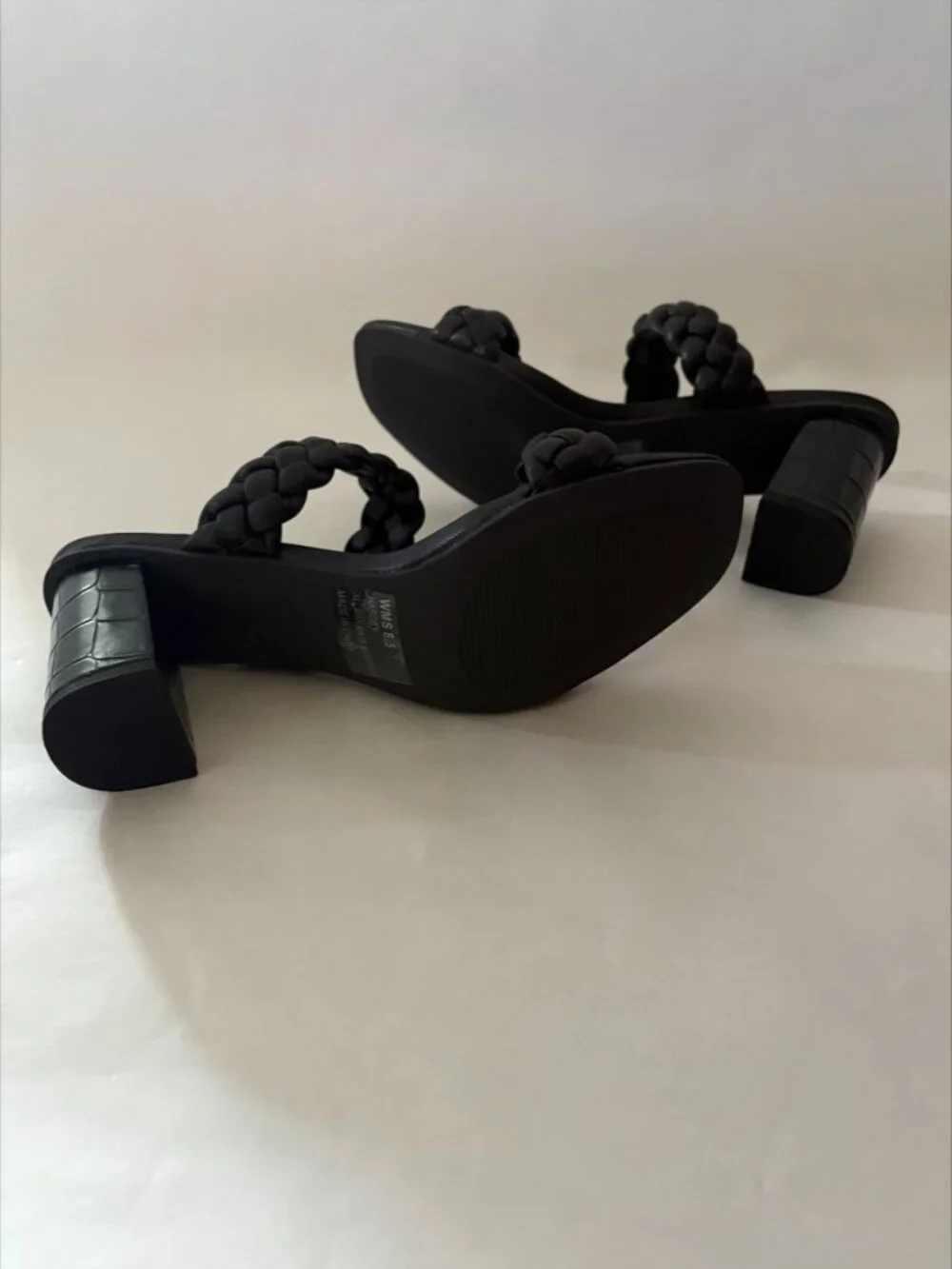 New Dolce Vita Black Braided Leather Slides Block Heels Size 8.5